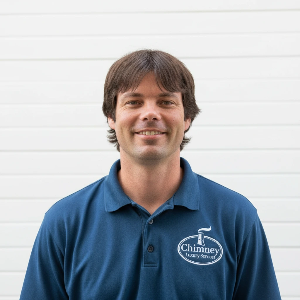 Miles Green, owner of Chimney Luxury Services, wearing company branded polo shirt